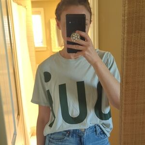 Clare V White Label Tee with Navy Logo